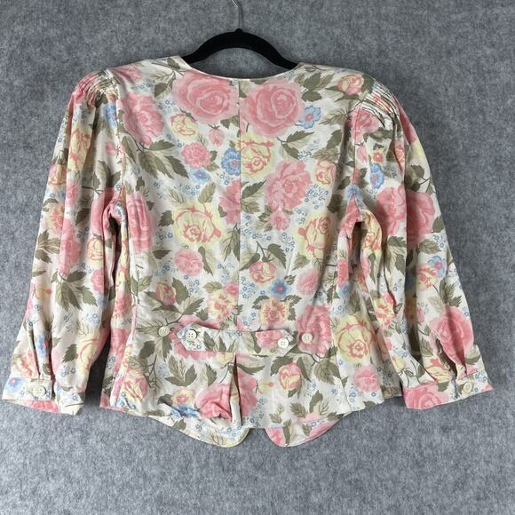 Vintage Mondi Blazer Jacket Womens 40 Floral Linen Blend Crop Boho Cottage 80s - Picture 10 of 16